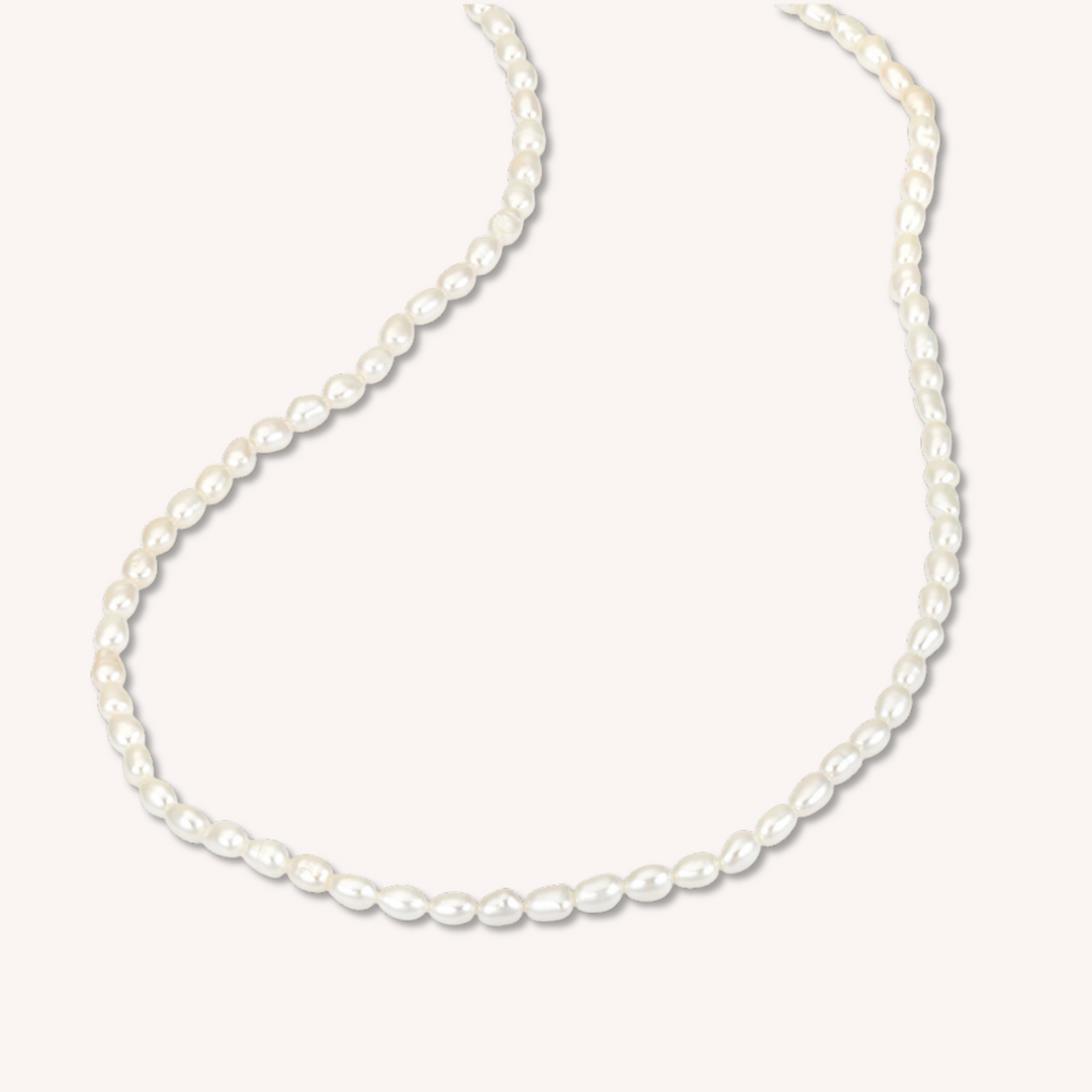 14K Gold Filled Lucine String Of Rice Pearls Necklace