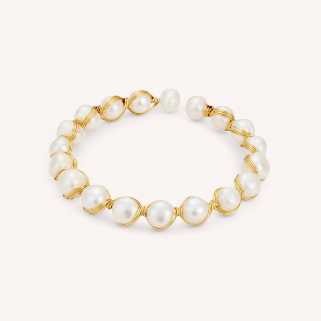 14K Gold Filled Pearl Moonettes Cuff Bangle