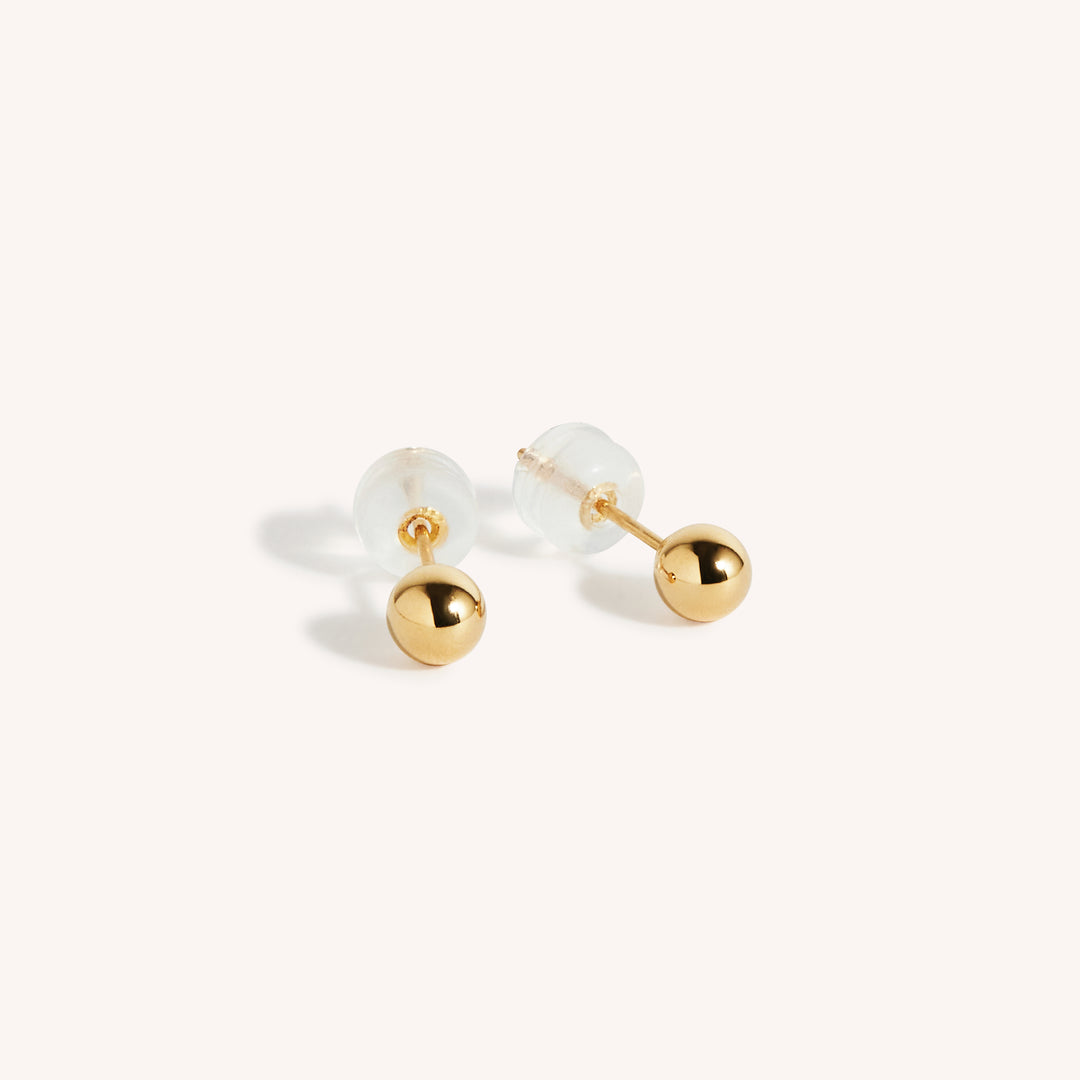18K Solid Gold Ball Stud Earrings