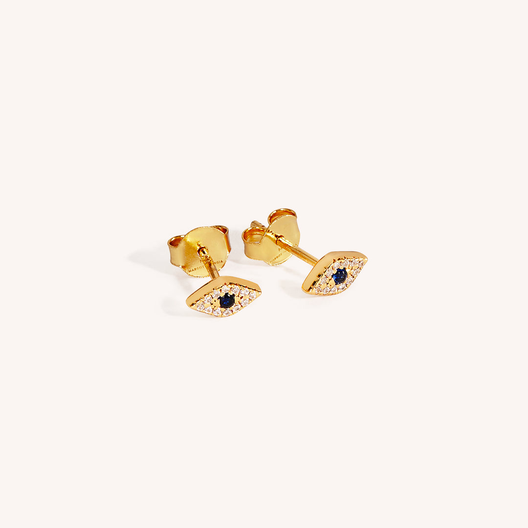 18K Gold Vermeil Jacalin Evil Eye Shaped Stud Earrings