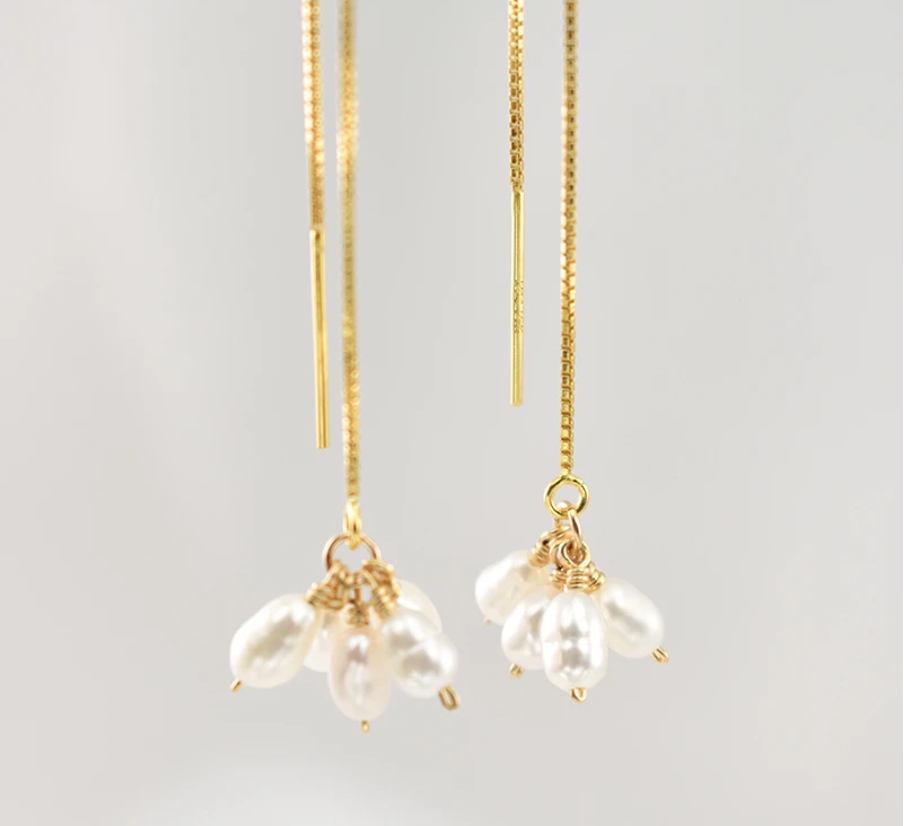 14K Gold Filled Pearl Windchimes Thread Earrings