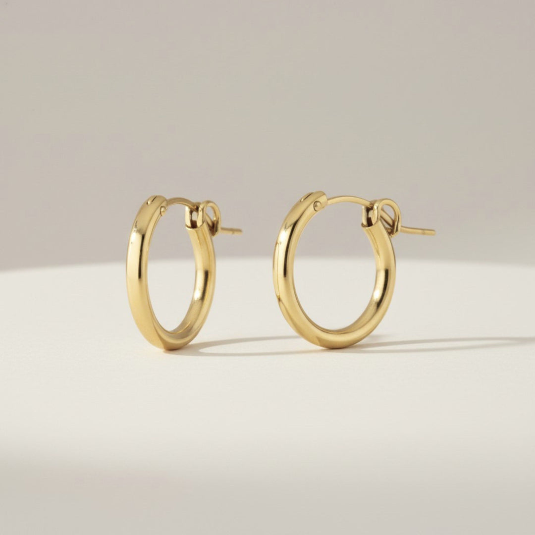 14K Gold Filled Carmela hoop earrings 15mm - demi-fine jewellery by Margot Georgia