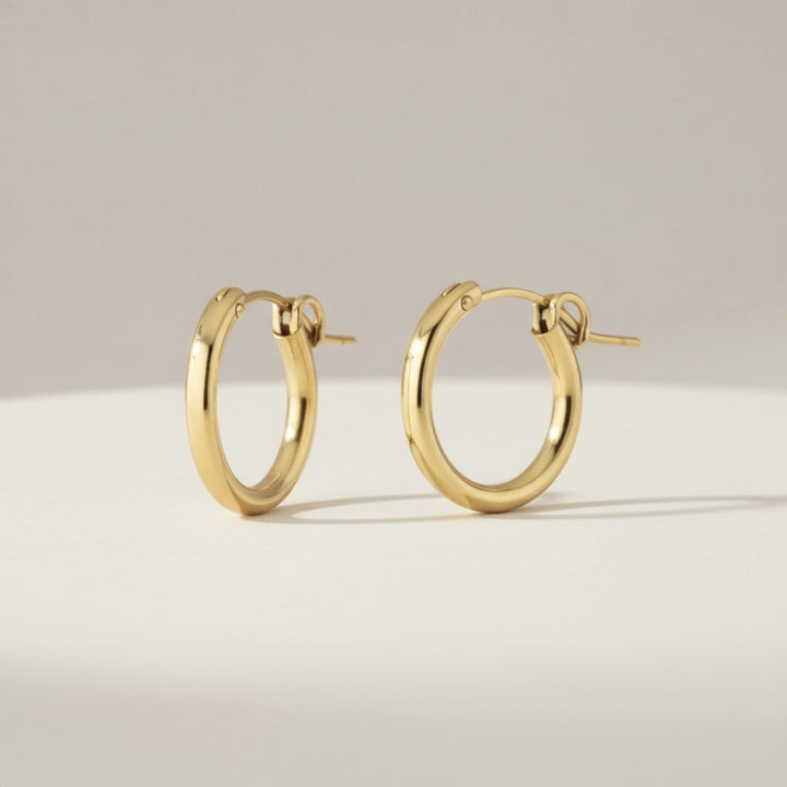 14K Gold Filled Carmela hoop earrings 15mm - demi-fine jewellery by Margot Georgia