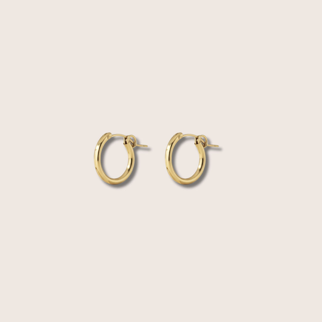 14K Gold Filled Carmela hoop earrings 15mm - demi-fine jewellery by Margot Georgia