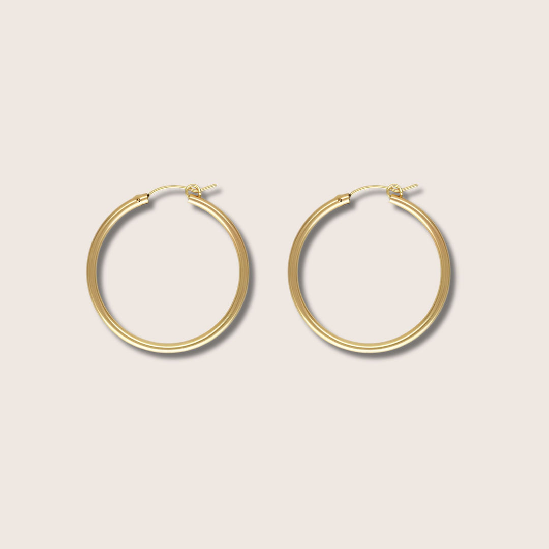 14K Gold Filled Carmela hoop earrings 22mm - demi-fine jewellery by Margot Georgia