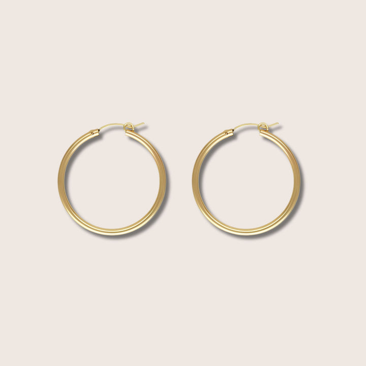 14K Gold Filled Carmela hoop earrings 22mm - demi-fine jewellery by Margot Georgia