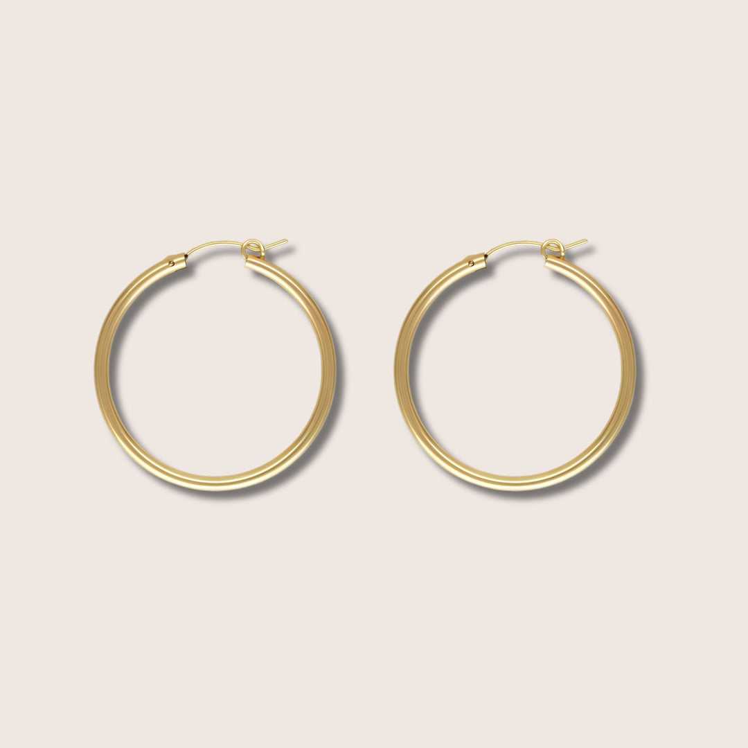 14K Gold Filled Carmela hoop earrings 29mm - demi-fine jewellery by Margot Georgia