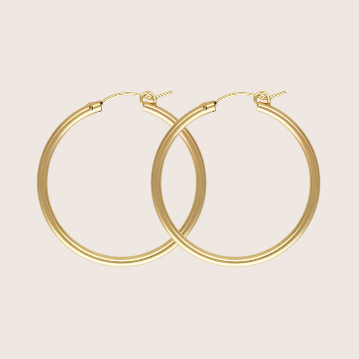 14K Gold Filled Carmela hoop earrings 35mm - demi-fine jewellery by Margot Georgia