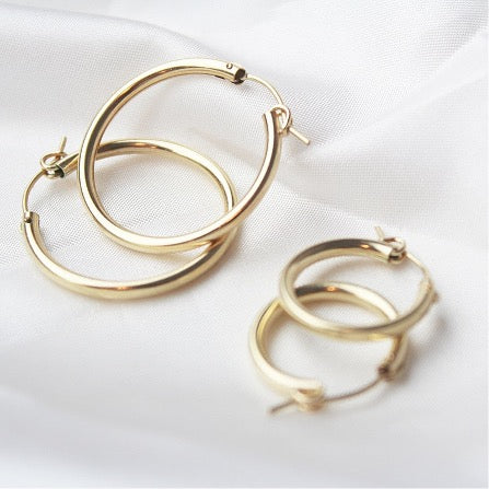 Four sizes of 14K Gold Filled Carmela hoop earrings 