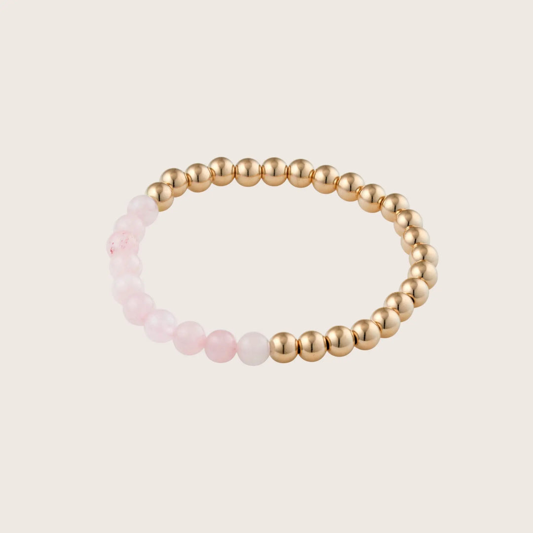 14K Gold Filled Gilda bracelet with natural rose quartz gemstones - demi-fine jewellery by Margot Georgia