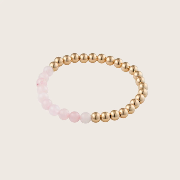 14K Gold Filled Gilda bracelet with natural rose quartz gemstones - demi-fine jewellery by Margot Georgia