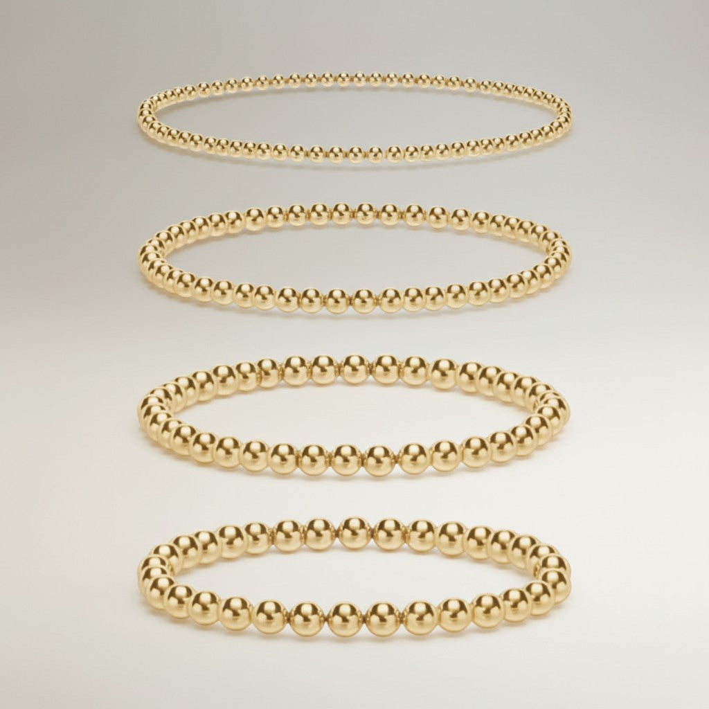 14K Gold Filled Gilda bracelets bead size comparison - demi-fine jewellery by Margot Georgia