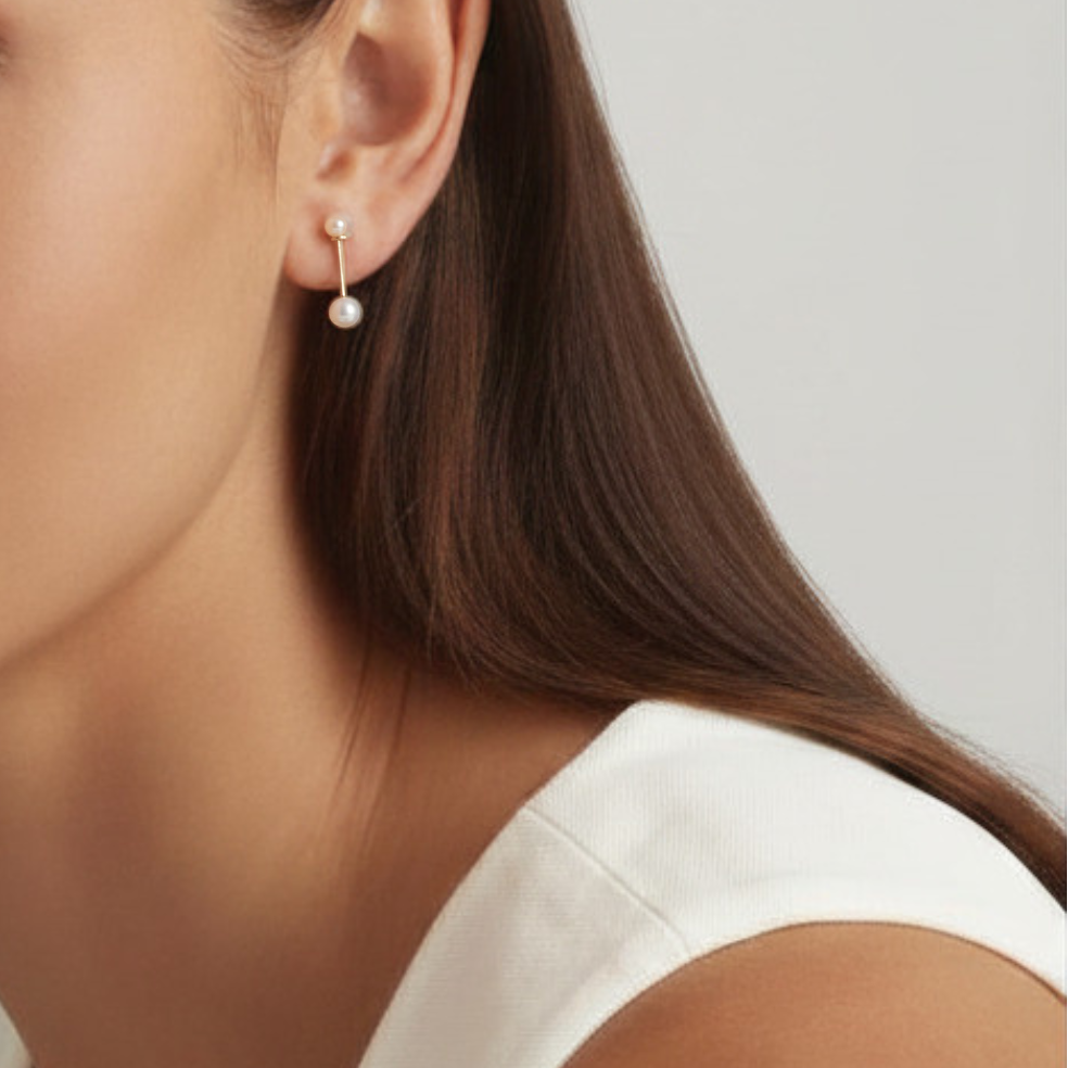 14K Gold Filled Inci Baton earrings on model - demi-fine jewellery by Margot Georgia