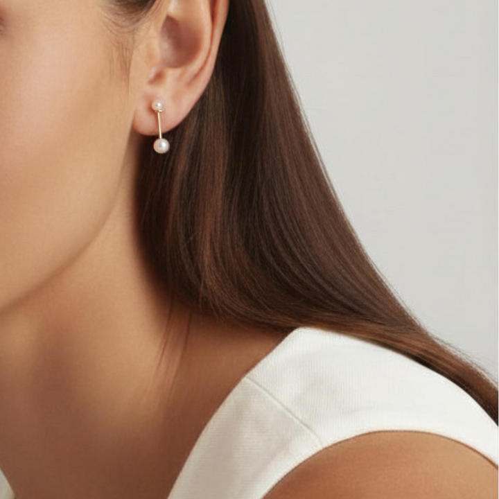 14K Gold Filled Inci Baton earrings on model - demi-fine jewellery by Margot Georgia