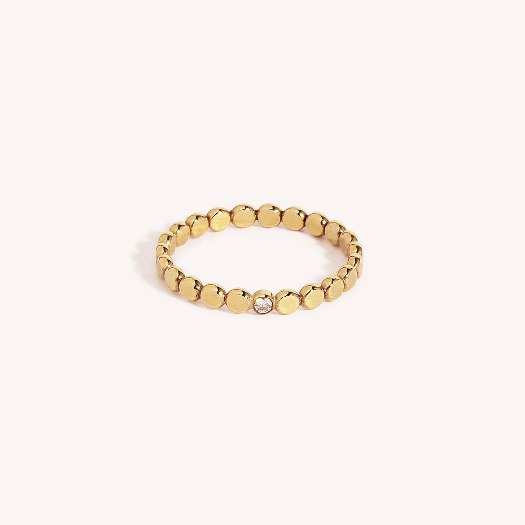 14K Gold Filled Iris stacking ring with singular white zircon - demi-fine jewellery by Margot Georgia