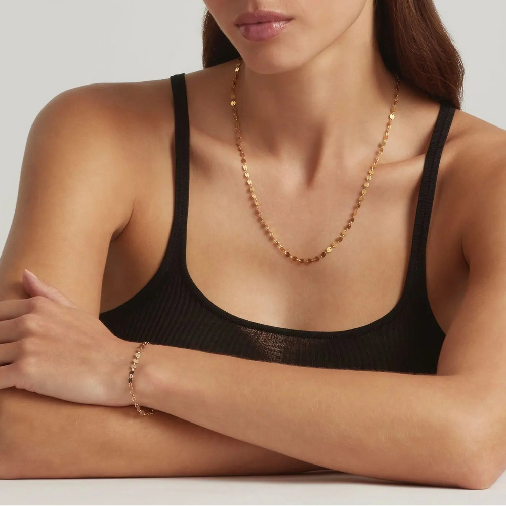 14K Gold Filled Jazz necklace and bracelet set on model - demi-fine jewellery by Margot Georgia