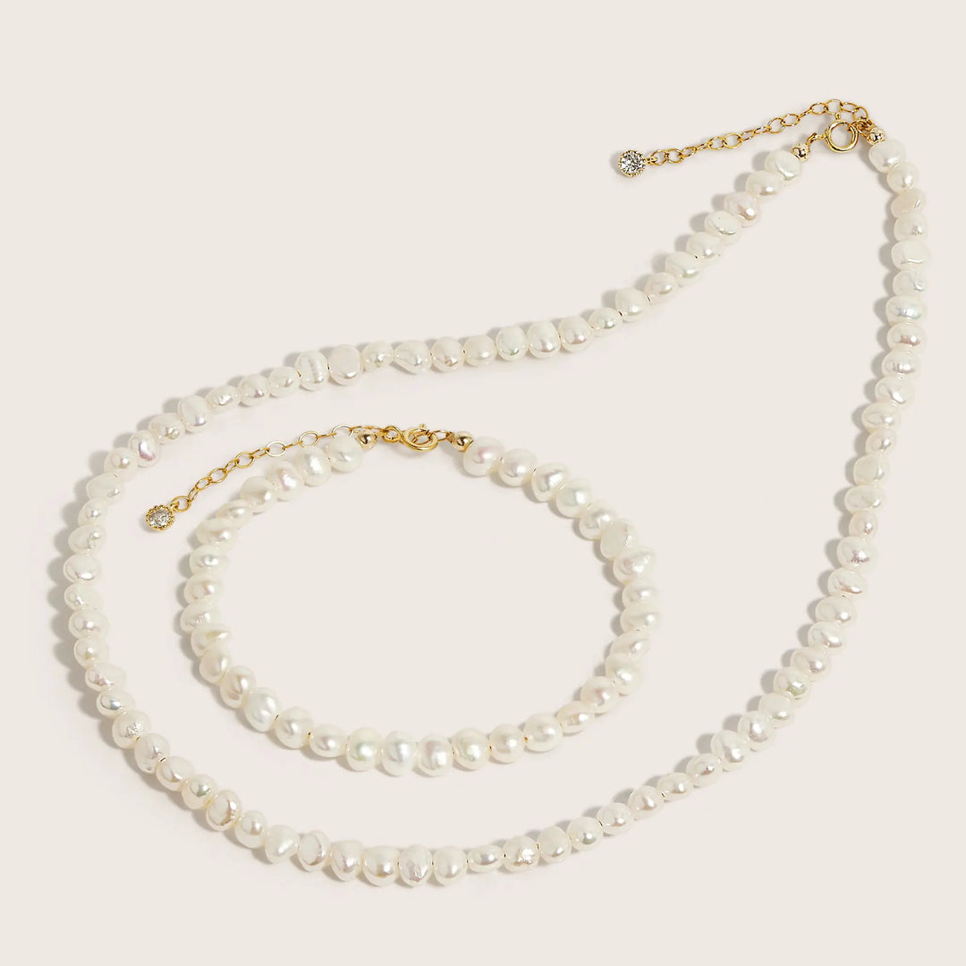 14K Gold Filled Lachelle baroque pearl necklace and bracelet set - demi-fine jewellery by Margot Georgia