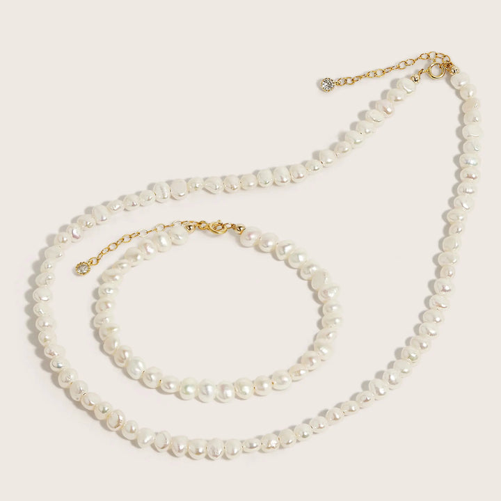 14K Gold Filled Lachelle baroque pearl necklace and bracelet set - demi-fine jewellery by Margot Georgia