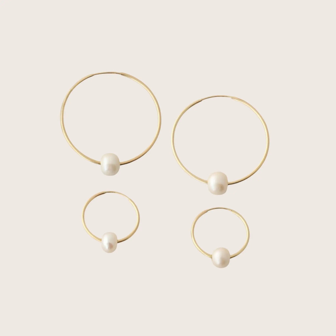 Set of 14K Gold Filled Luluah pearl hoop earrings in four sizes - demi-fine jewellery by Margot Georgia