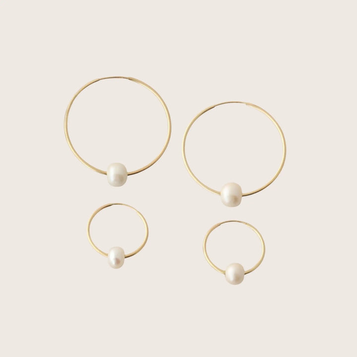 Set of 14K Gold Filled Luluah pearl hoop earrings in four sizes - demi-fine jewellery by Margot Georgia