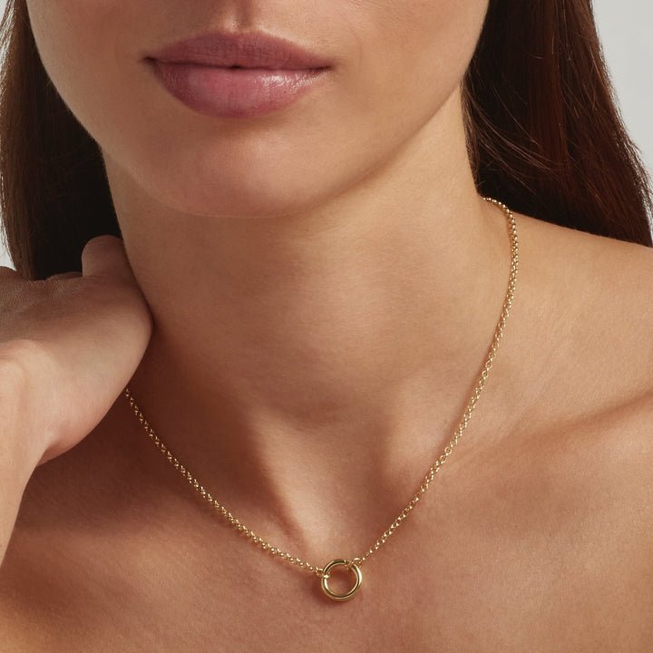 Close-up of woman wearing 14K Gold Vermeil Amara CharmEdit necklace - demi-fine jewellery by Margot Georgia