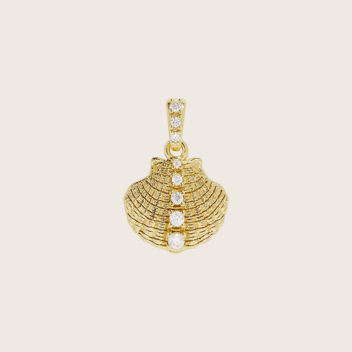 14K Gold Vermeil Oyster Shell or Nerida pendant charm with embedded diamond-like gems - demi-fine jewellery by Margot Georgia
