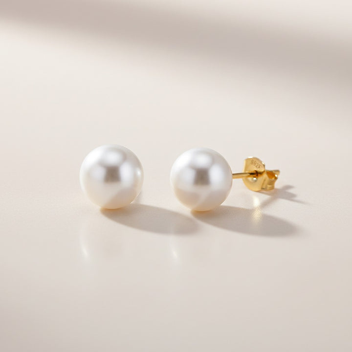 Pair of 18K Gold Plate Lula pearl stud earrings in white - demi-fine jewellery by Margot Georgia