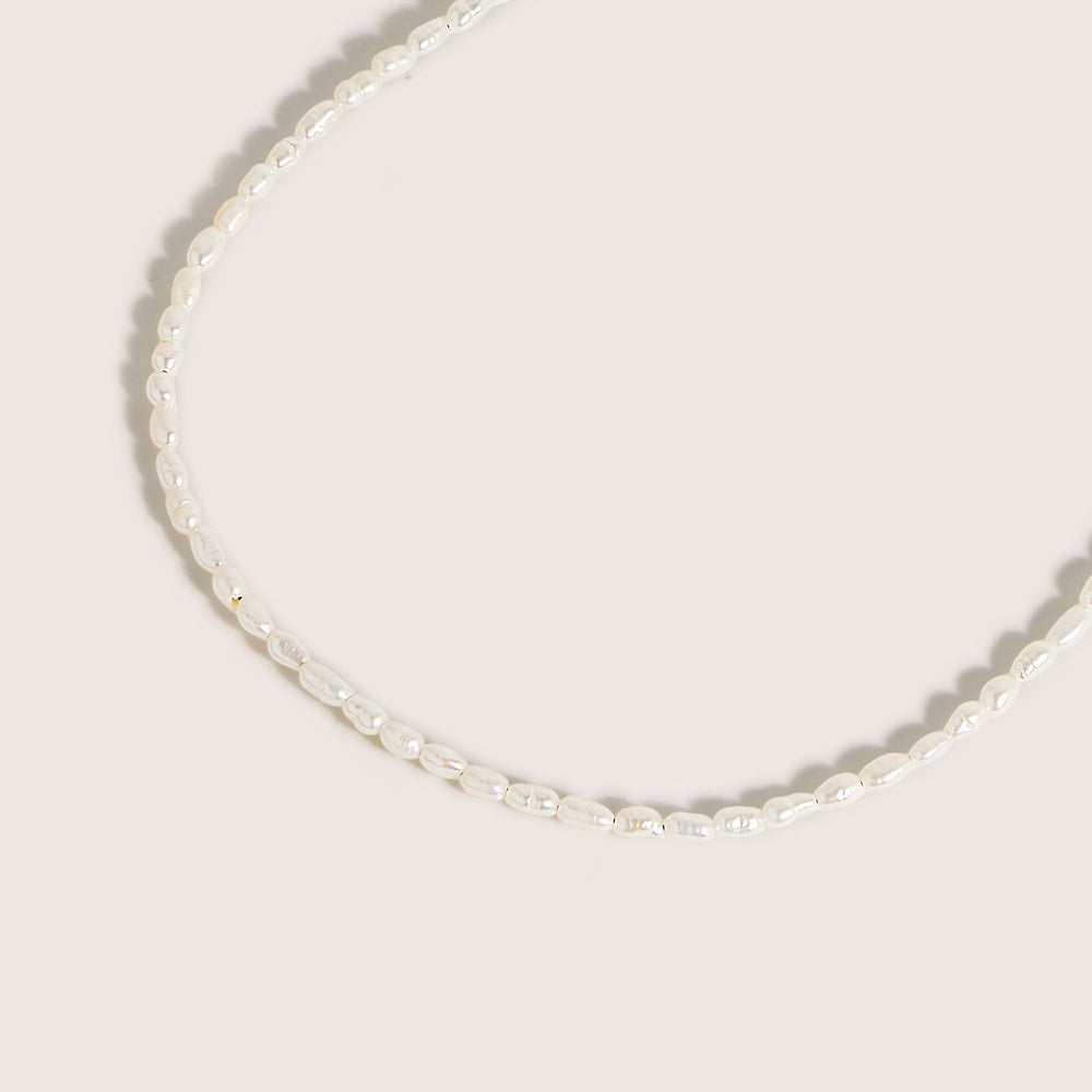 Close-up of 18K Gold Plated Marjaan seed pearl necklace - demi-fine jewellery by Margot Georgia
