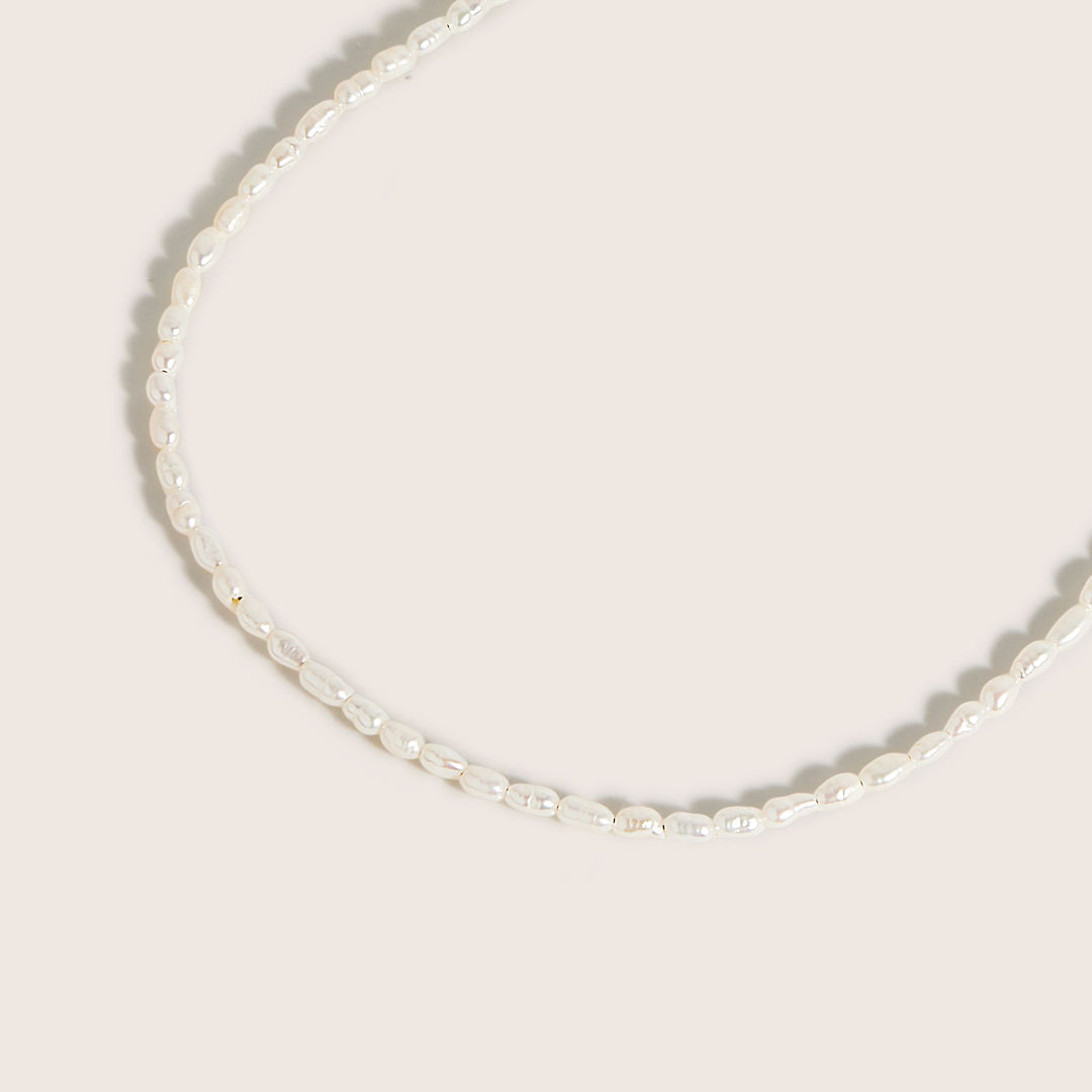 Close-up of 18K Gold Plated Marjaan seed pearl necklace - demi-fine jewellery by Margot Georgia