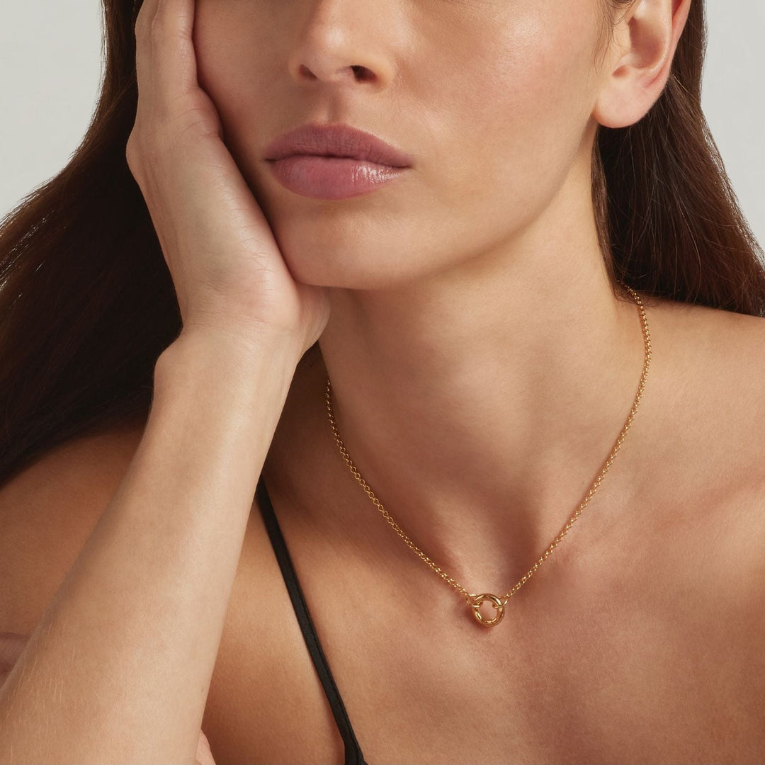 Woman wearing 18K Gold Plated Odelia CharmEdit necklace - demi-fine jewellery by Margot Georgia