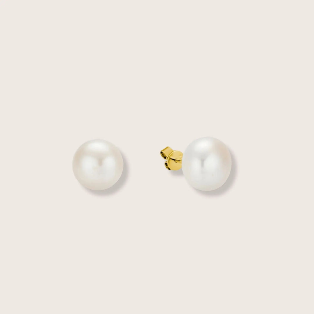 Pair of 18K Gold Plated Selena Oversized Freshwater pearl studs - demi-fine jewellery by Margot Georgia