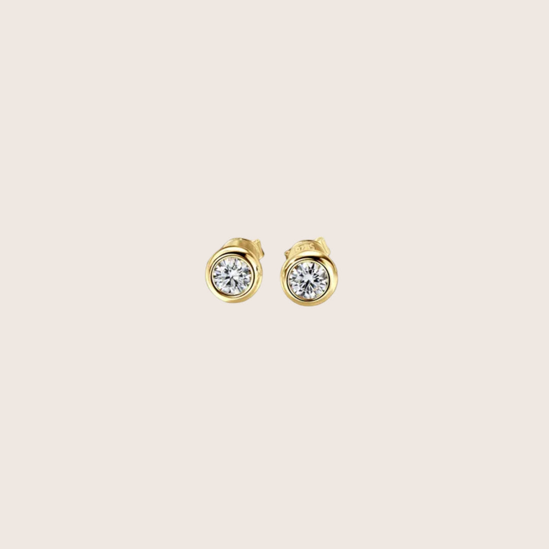 18K Gold Plated Tamako Moissanite stud earrings in small size - demi-fine jewellery by Margot Georgia