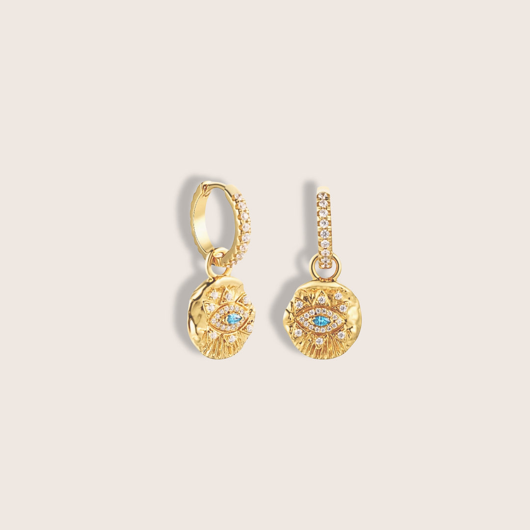 18K Gold Plated Vintage Evil Eye hoop earrings - demi-fine jewellery by Margot Georgia