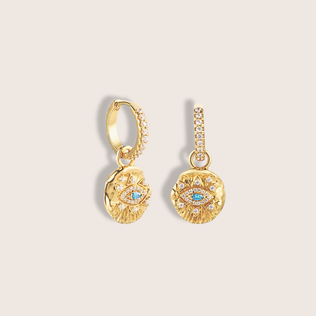 18K Gold Plated Vintage Evil Eye hoop earrings - demi-fine jewellery by Margot Georgia