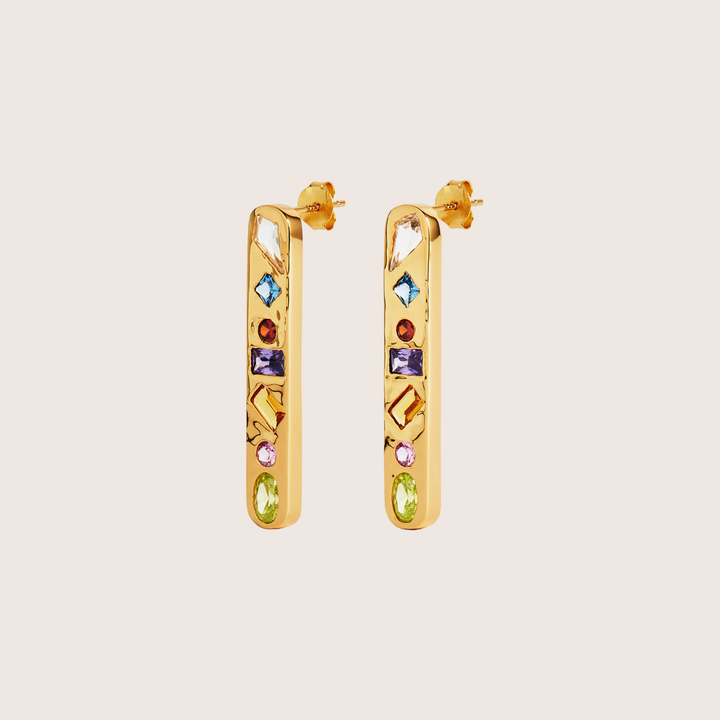 18K Gold Vermeil Candy Luxe earrings featuring colourful geometric gemstones - demi-fine jewellery by Margot Georgia