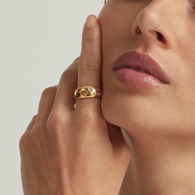 18K gold vermeil statement ring with multicolour stones worn on hand