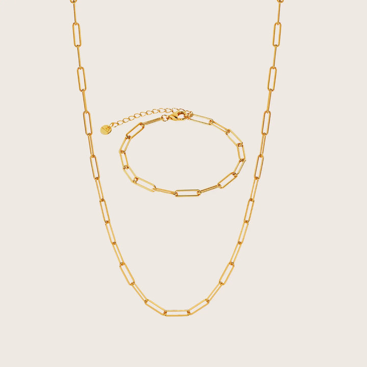 18K Gold Vermeil Rebekka paperclip necklace and bracelet set - demi-fine jewellery by Margot Georgia