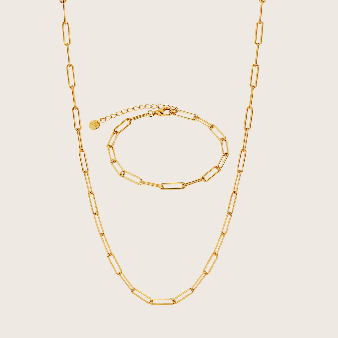 18K Gold Vermeil Rebekka paperclip necklace and bracelet set - demi-fine jewellery by Margot Georgia