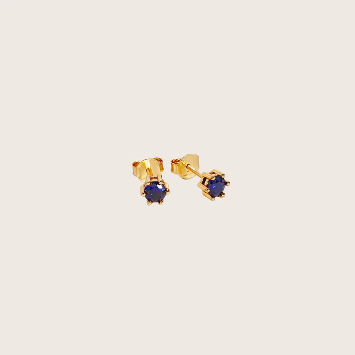 18K Gold Vermeil Round Sapphire Blue stud earrings - demi-fine jewellery by Margot Georgia