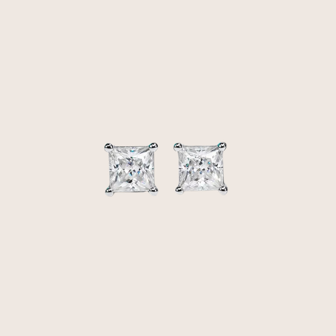 A pair of 18K White Gold Diamante Moissanite stud earrings 2 CTTW in white