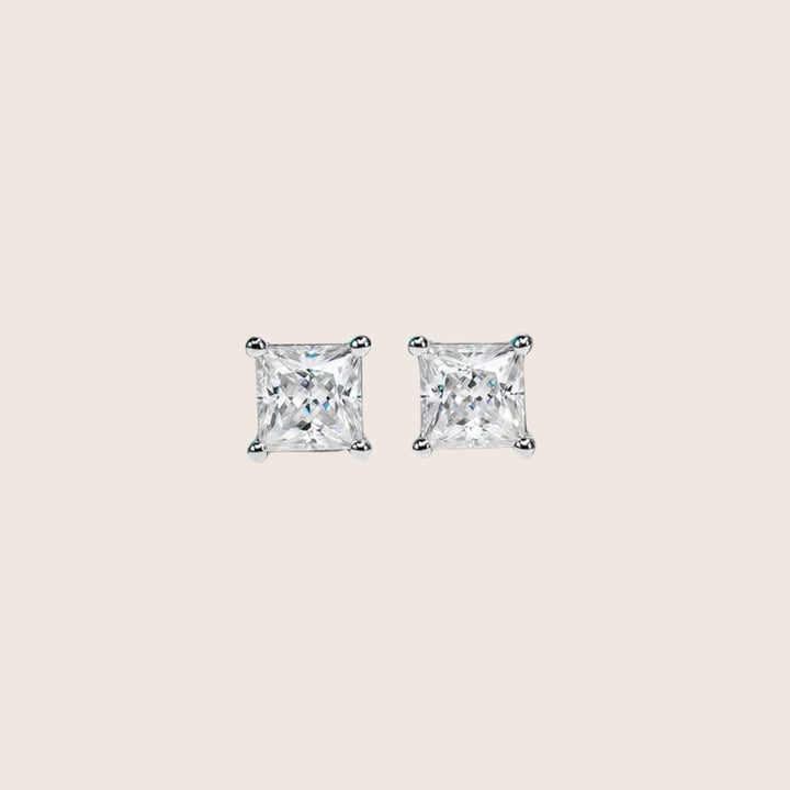 A pair of 18K White Gold Diamante Moissanite stud earrings 2 CTTW in white