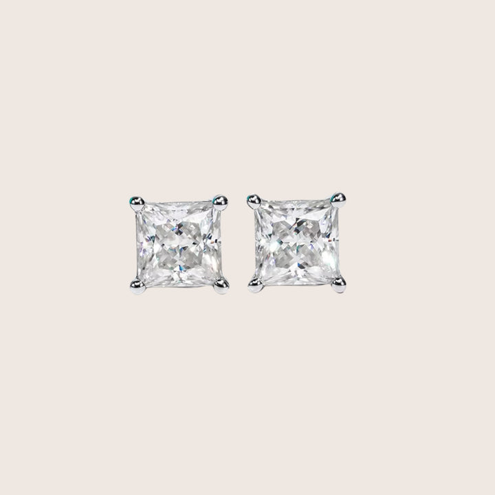A pair of 18K White Gold Diamante Moissanite stud earrings 4 CTTW in white