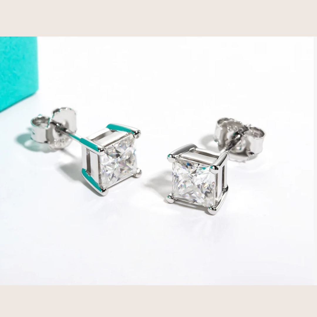 18K White Gold Diamante Moissanite Stud Earrings in white - demi-fine jewellery by Margot Georgia