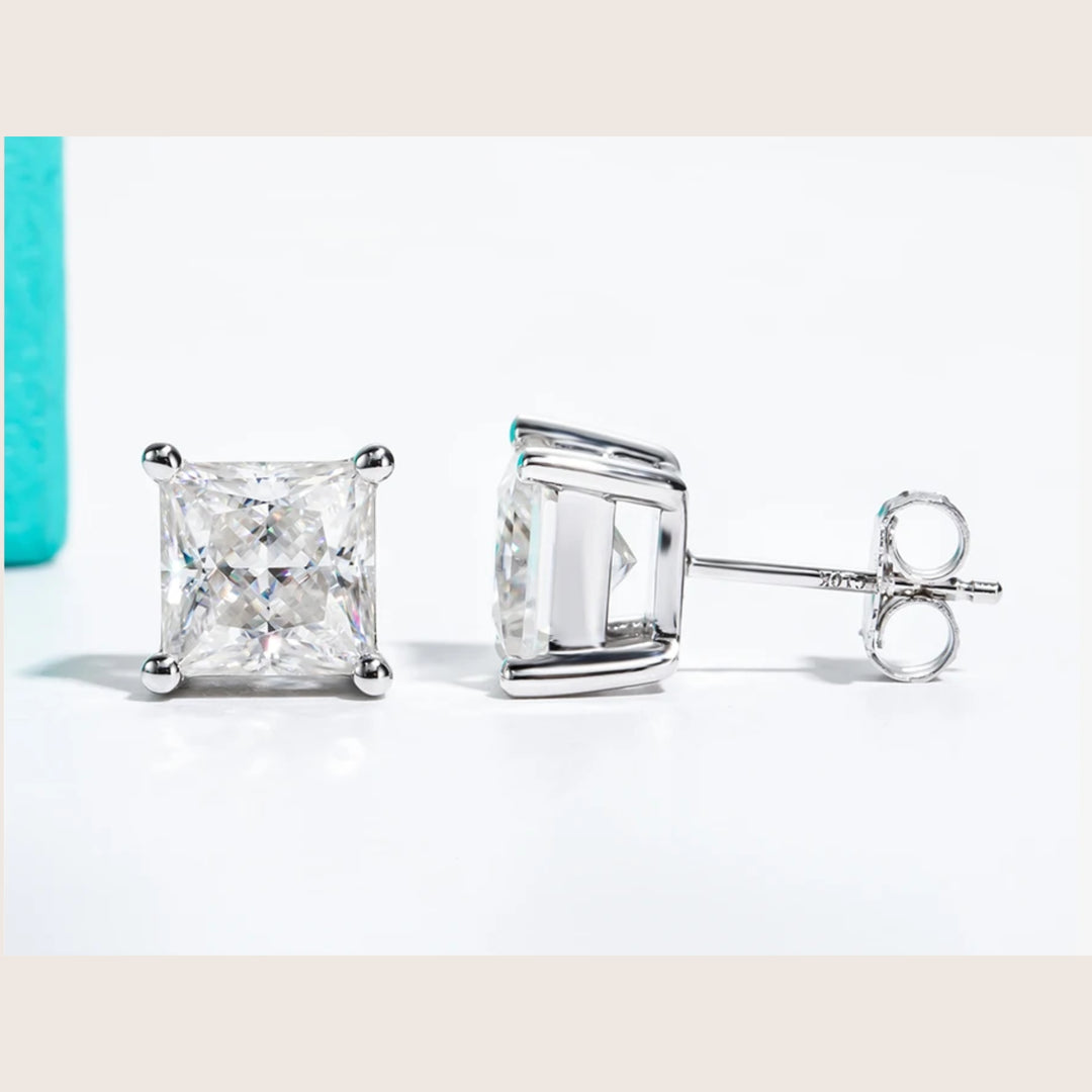 A pair of 18K White Gold Diamante Moissanite stud earrings