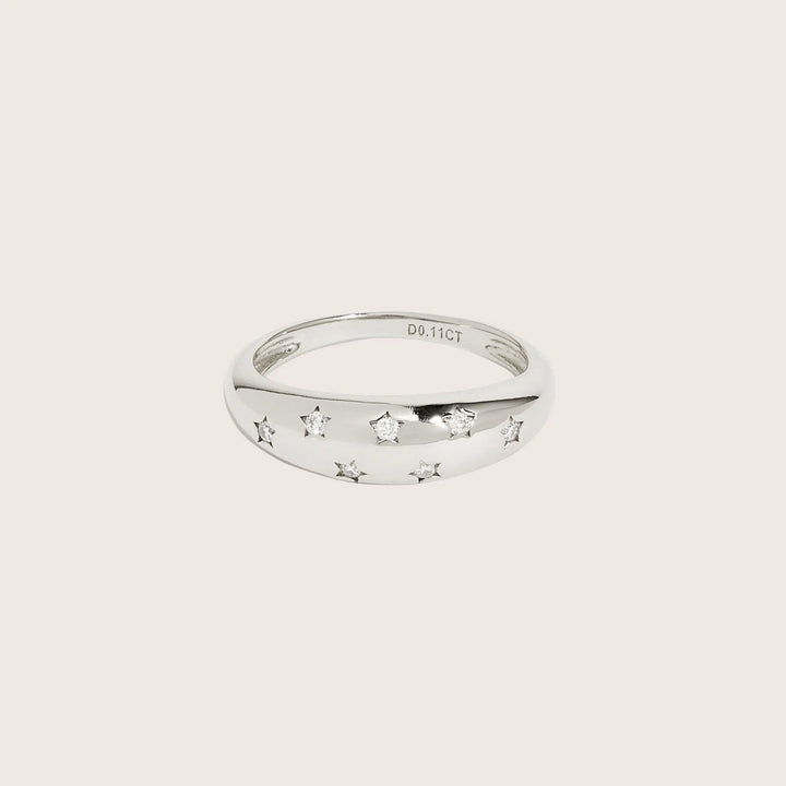 18K White Gold Plated silver ring with star-shaped stones  - demi-fine jewellery by Margot Georgia