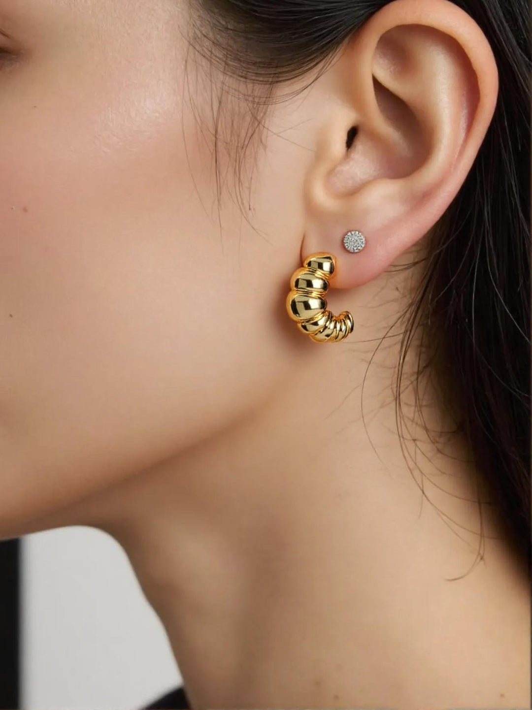18K Gold Croissant Dome Drop Earrings