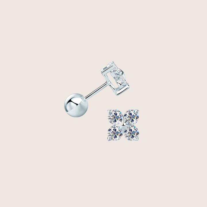 18K Gold Four Leaf Clover Moissanite Stud Earrings