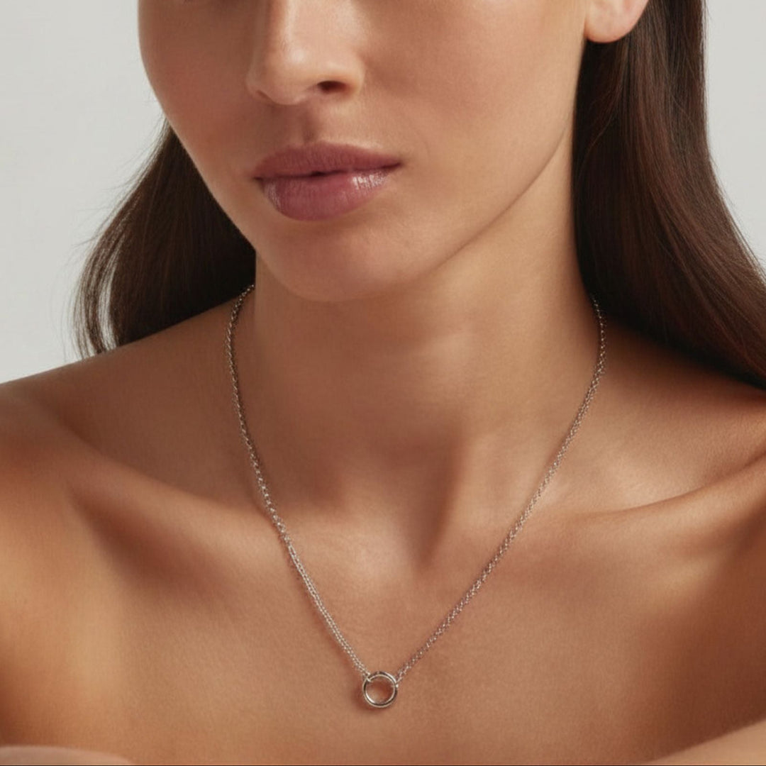 Woman wearing 925 Sterling Silver Amara CharmEdit necklace - demi-fine jewellery by Margot Georgia