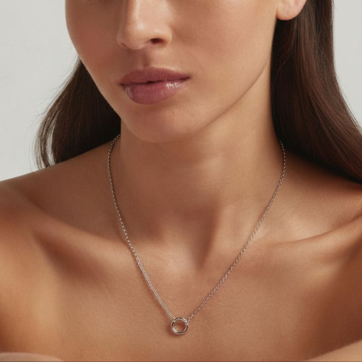 Woman wearing 925 Sterling Silver Amara CharmEdit necklace - demi-fine jewellery by Margot Georgia