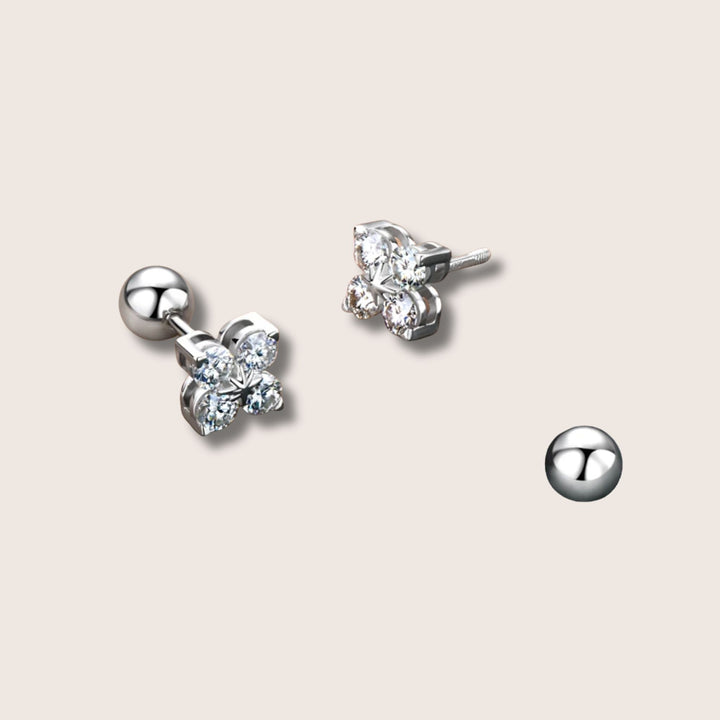 18K White Gold Four Leaf Clover Moissanite Stud Earrings